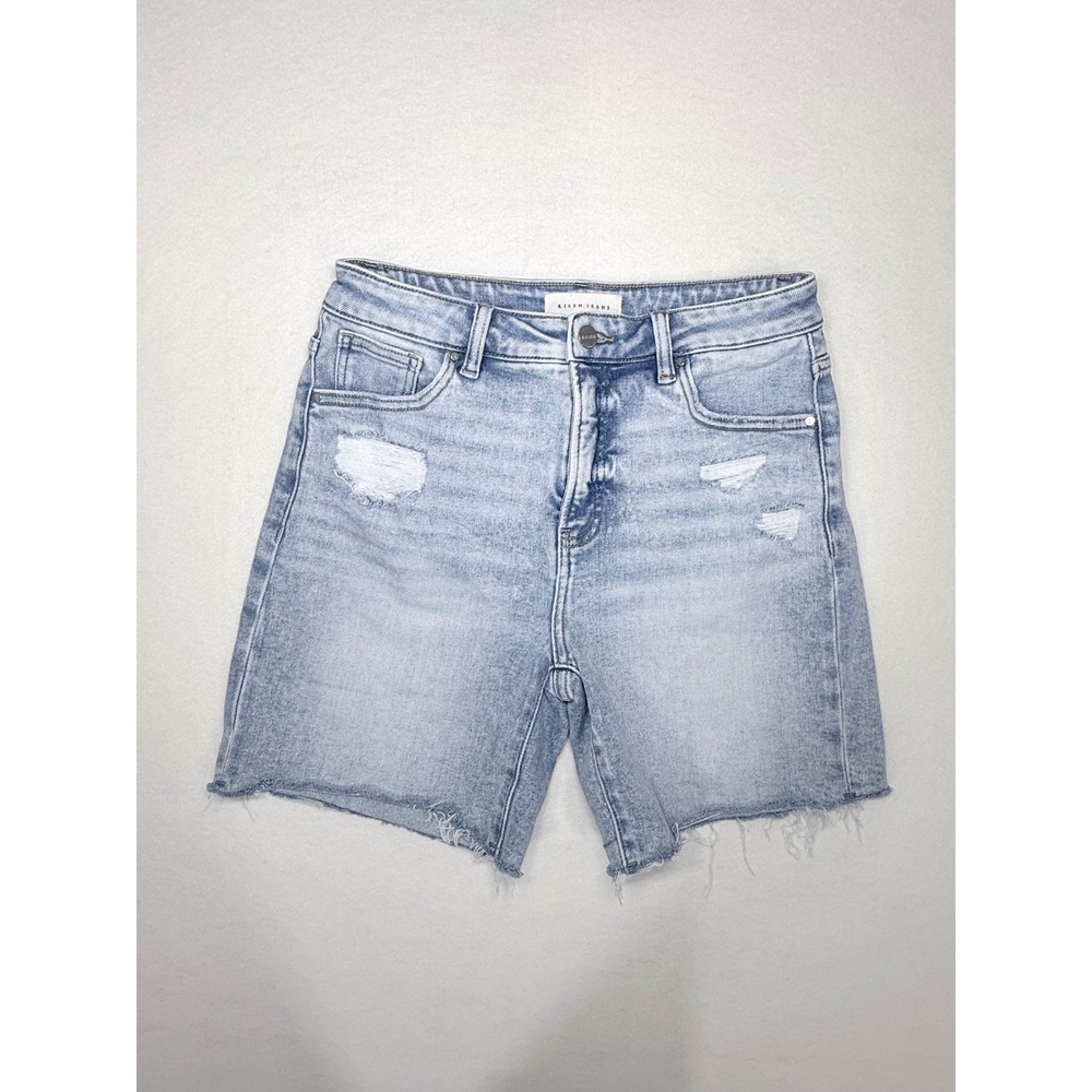 Risen Jeans Womens Light Wash Distressed High Rise Raw Hem Denim Shorts Size M